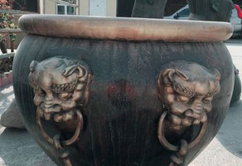 南通铜雕圆形荷花水缸雕塑 (6)