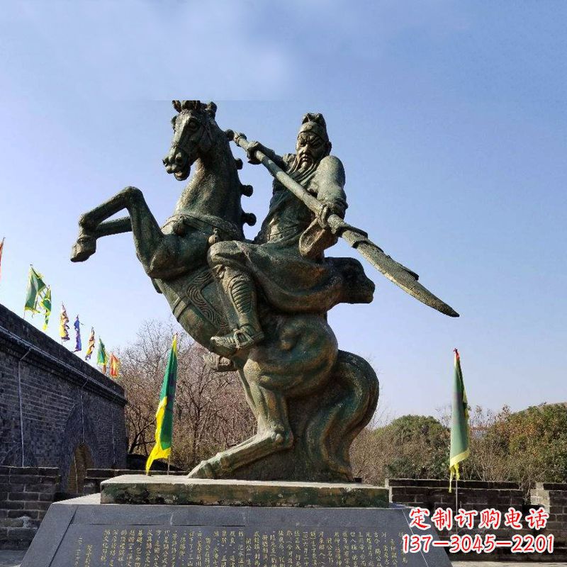 南通五虎上将关羽骑马舞大刀铜雕景观