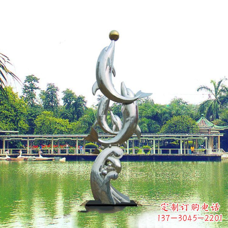 南通戏球不锈钢海豚雕塑-园林水景动物景观