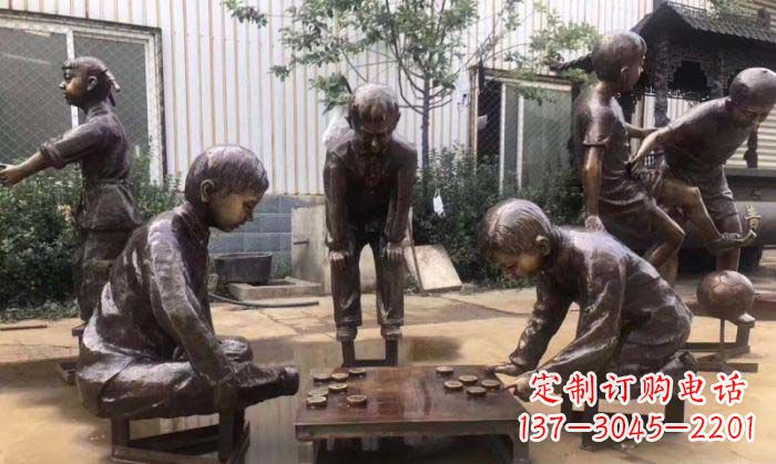 南通下象棋儿童铜雕 (2)