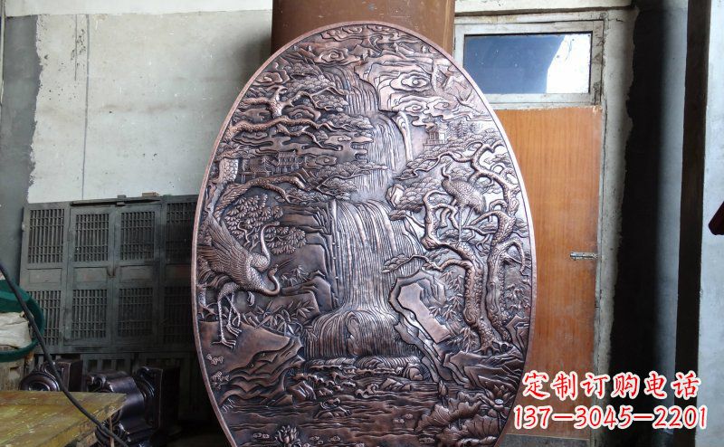南通仙鹤松林瀑布古代园林景观铜浮雕