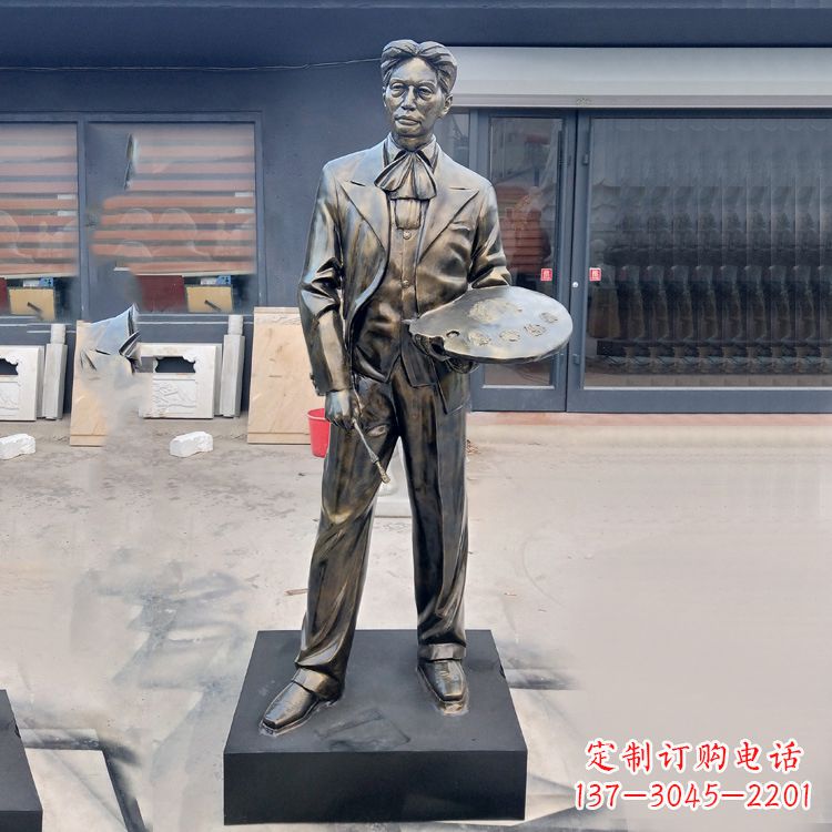 南通现代画家徐悲鸿雕塑-玻璃钢仿铜名人雕像