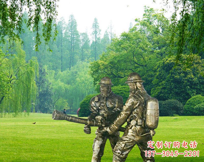 南通消防员灭火铜雕