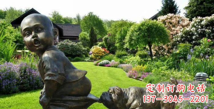 南通小狗叼小孩裤子童趣铜雕