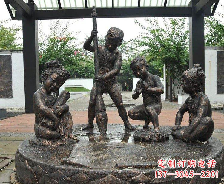 南通小孩写大字铜雕小品