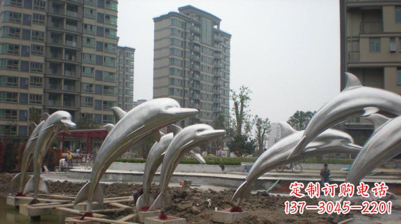 南通小区不锈钢跳跃海豚雕塑