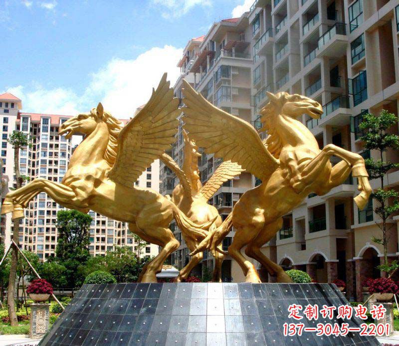 南通小区飞马三匹马景观铜雕