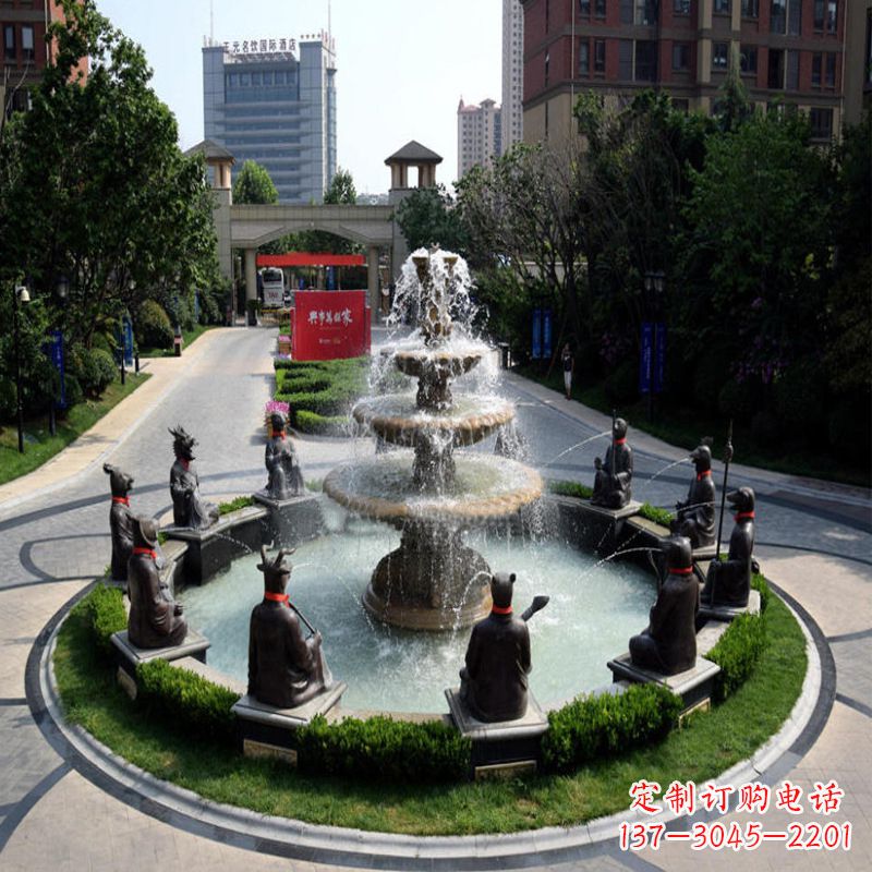 南通小区公园铜雕12生肖动物喷泉雕塑