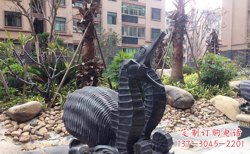 南通小区海马动物玻璃钢仿铜雕塑