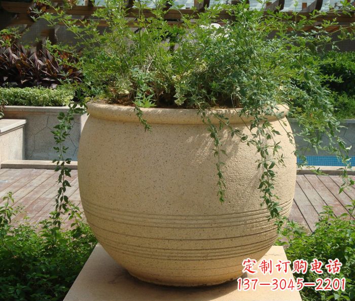 南通小区景观大理石花盆石雕 (2)