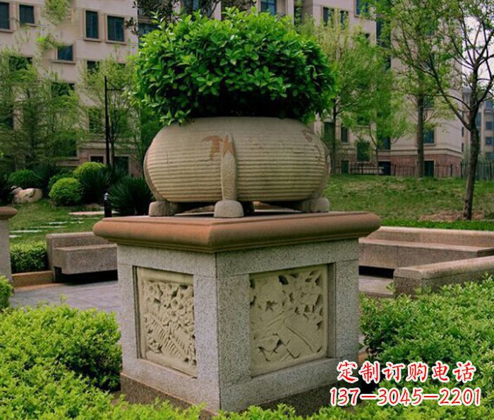南通小区景观大理石花盆石雕 (3)