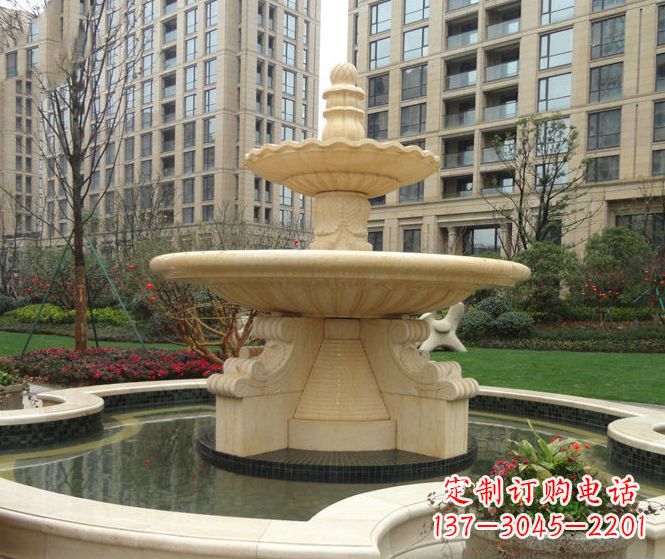 南通小区景观晚霞红多层喷泉石雕 (3)
