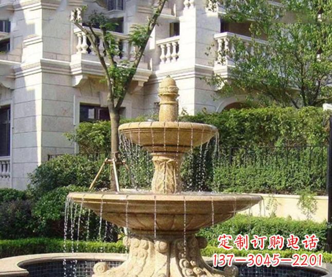 南通小区景观晚霞红多层喷泉石雕 (4)