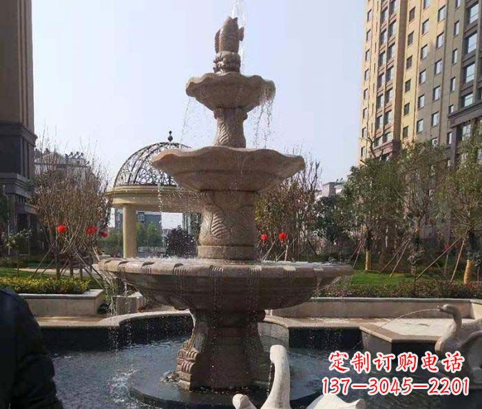 南通小区景观晚霞红鲤鱼石雕喷泉