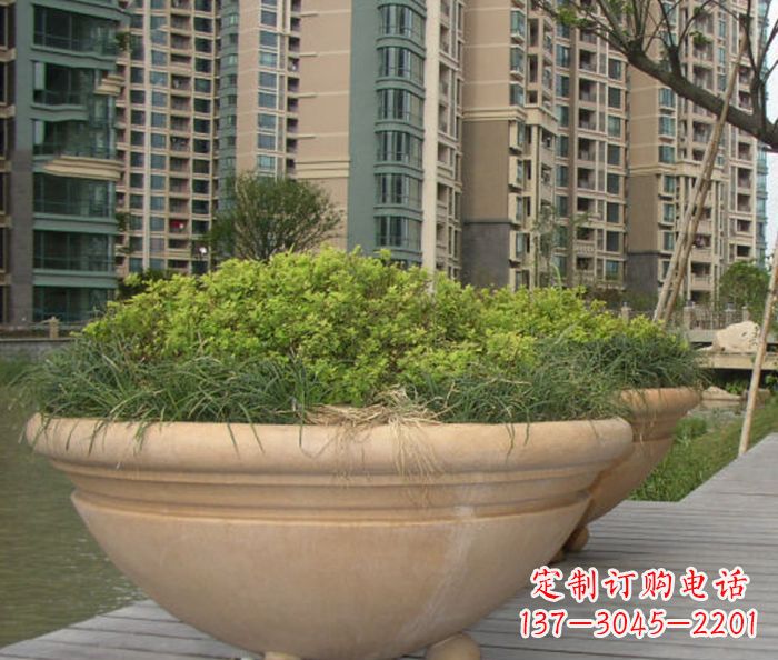 南通小区景观晚霞红花盆石雕