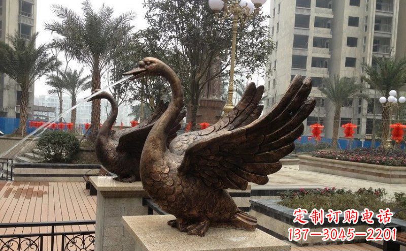 南通小区喷水天鹅动物铜雕