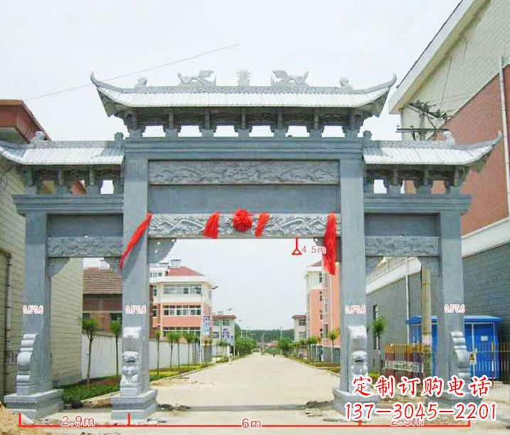 南通小区三门牌坊石雕