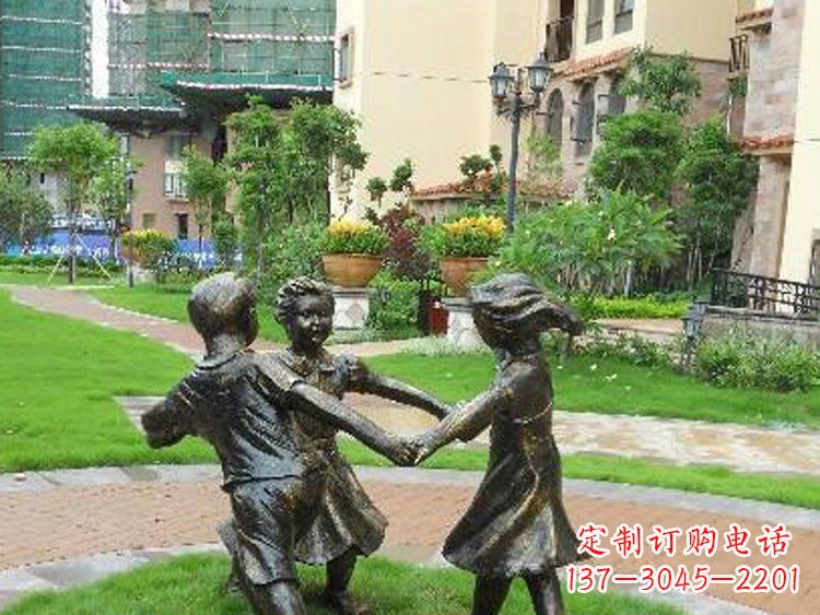 南通小区铜雕儿童玩游戏人物雕塑