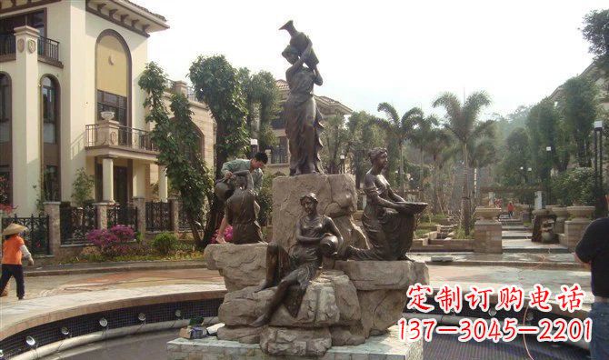 南通小区西方美女喷泉人物铜雕