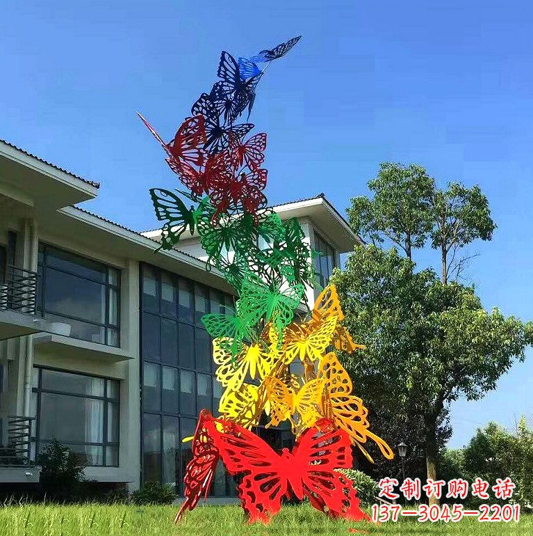 南通小区园林不锈钢彩色蝴蝶景观雕塑
