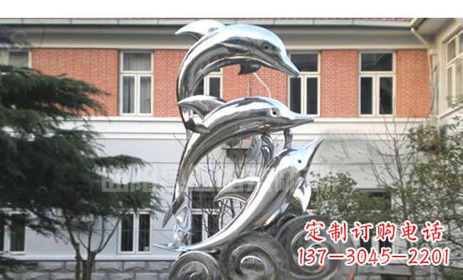 南通校园不锈钢海浪海豚雕塑