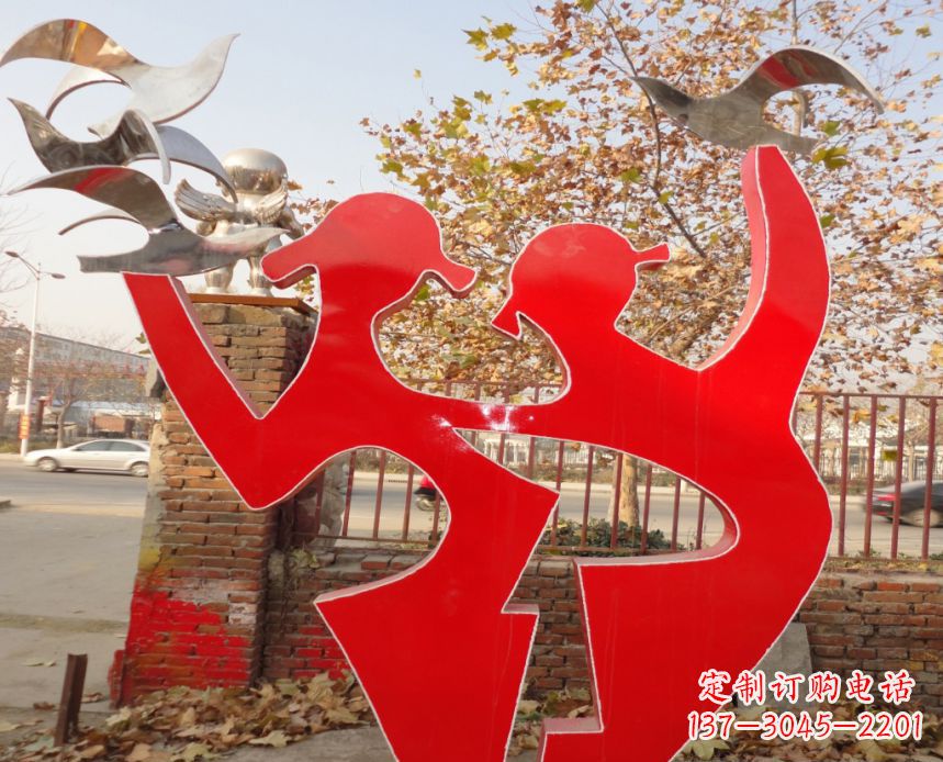 南通校园不锈钢剪影人物和和平鸽雕塑