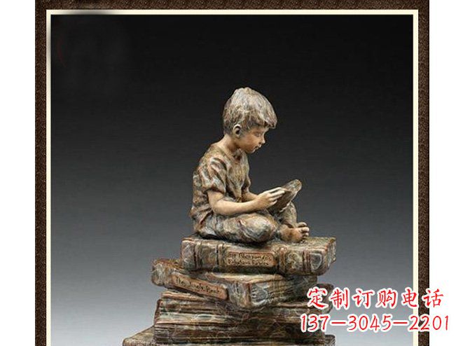 南通校园儿童看书铜雕