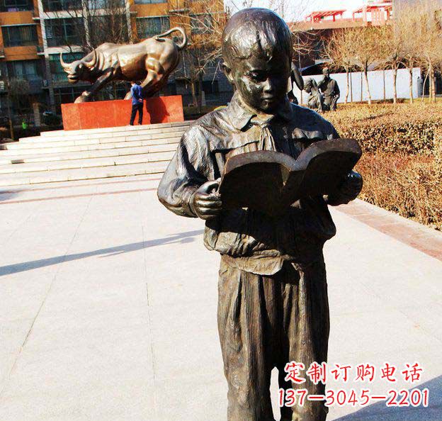 南通校园看书的小学生人物铜雕