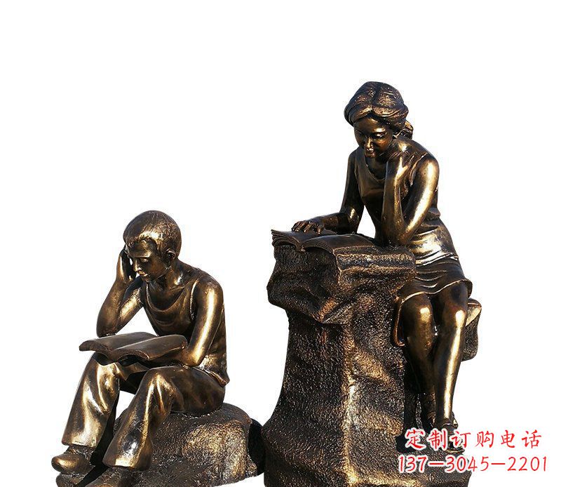 南通校园铸铜学生看书人物雕塑
