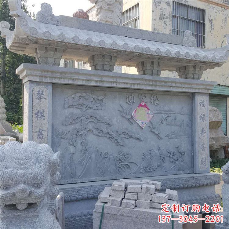 南通迎客松石雕影壁墙
