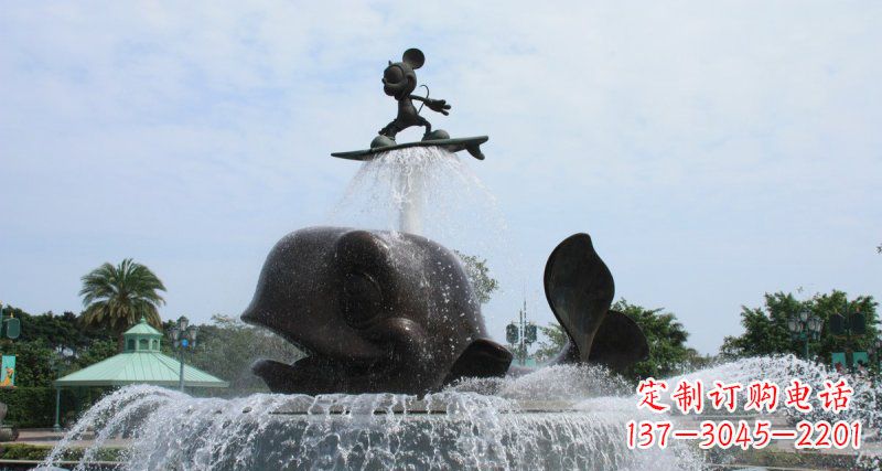 南通游乐园鲸鱼喷泉和米老鼠景观铜雕