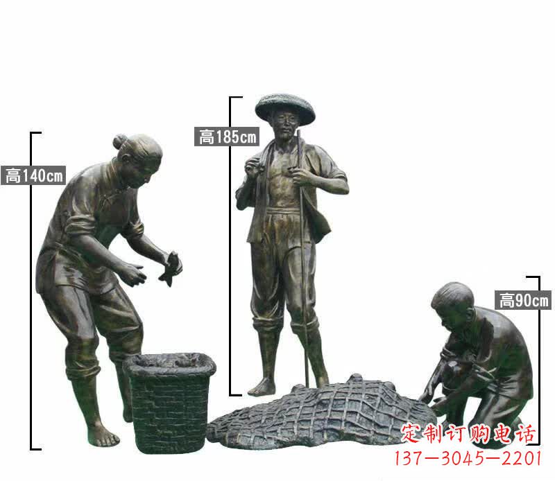 南通渔夫捕鱼民俗铜雕