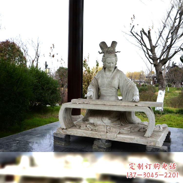 南通虞姬弹琴雕塑-公园古代人物著名美女情景雕塑