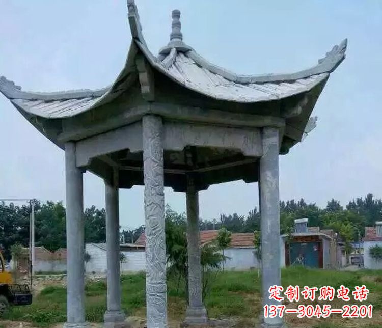 南通园林仿古六角凉亭景观石雕