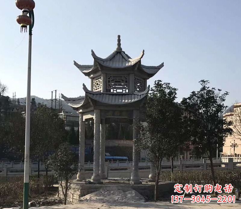 南通园林仿古双层石凉亭景观石雕 (4)