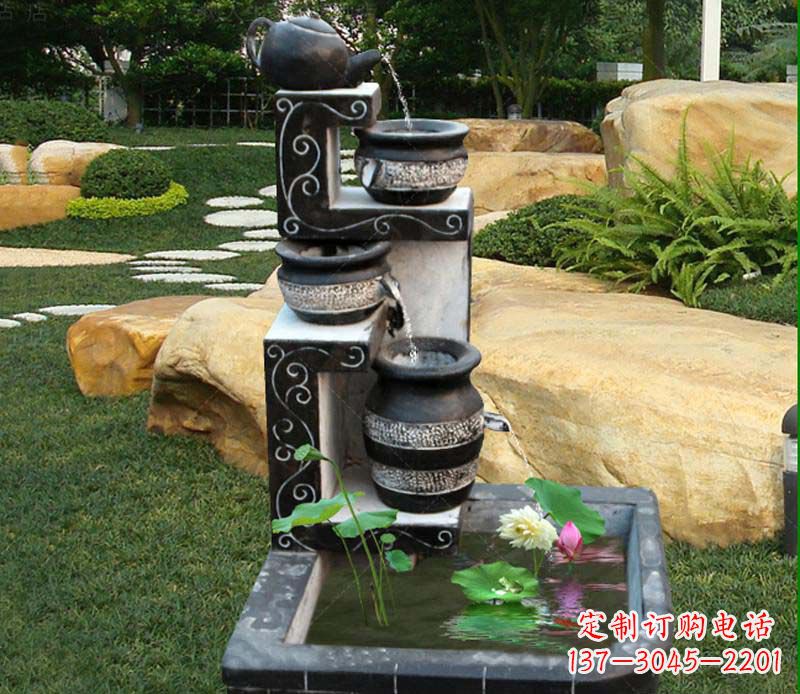 南通园林景观茶壶流水池石雕