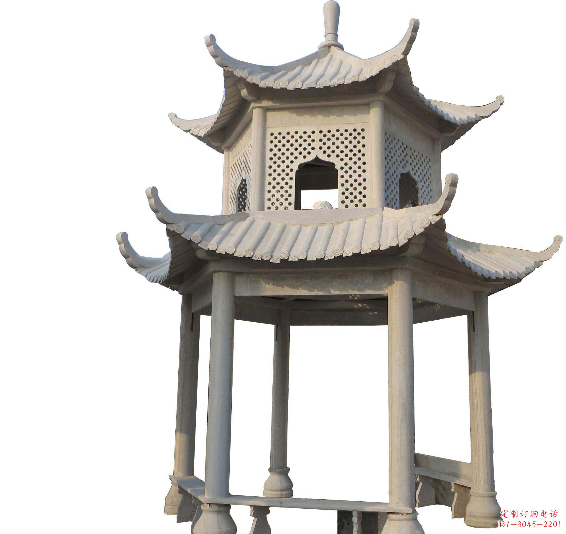 南通园林景观大理石六角石雕双层凉亭