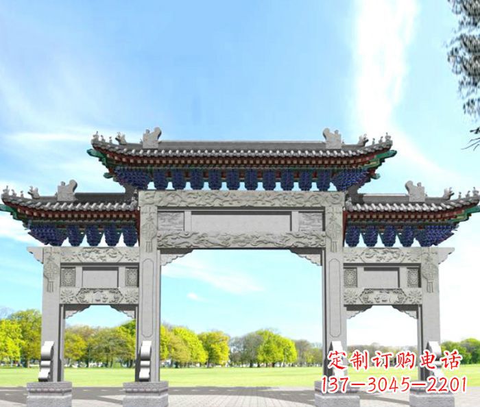 南通园林景观仿古三门石牌坊