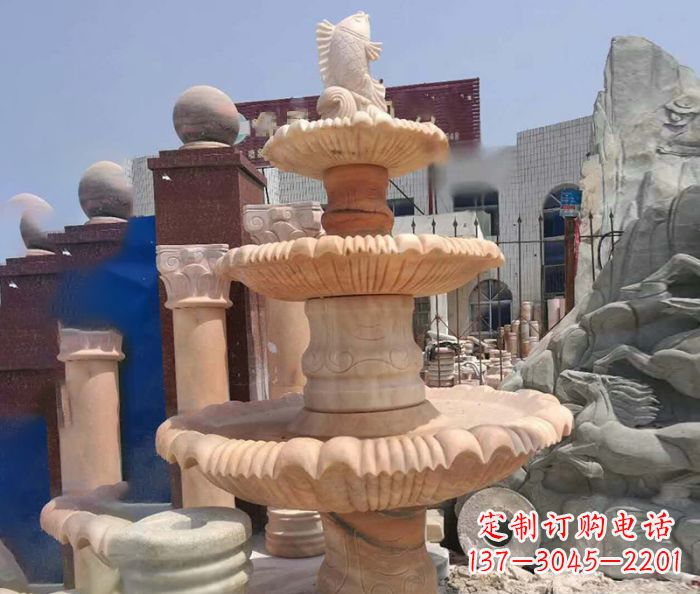 南通园林景观晚霞红鲤鱼喷泉石雕