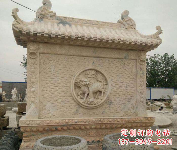 南通园林景观晚霞红石雕影壁