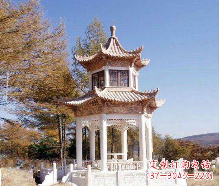 南通园林景观晚霞红双层石雕凉亭 (3)