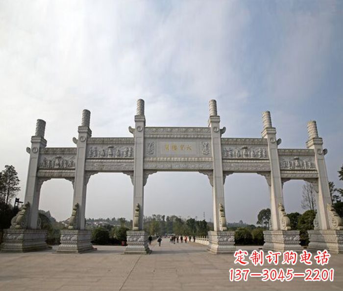 南通园林景观五门石雕牌坊