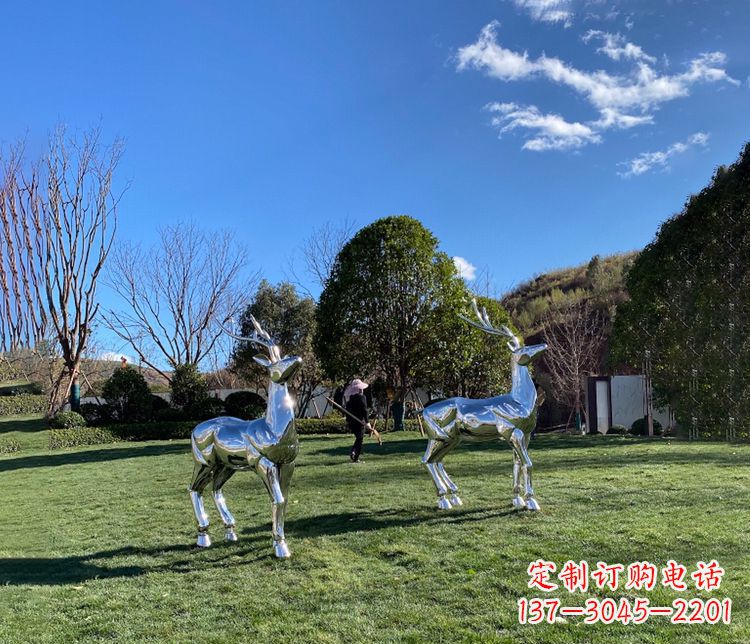 南通园林镜面不锈钢梅花鹿雕塑