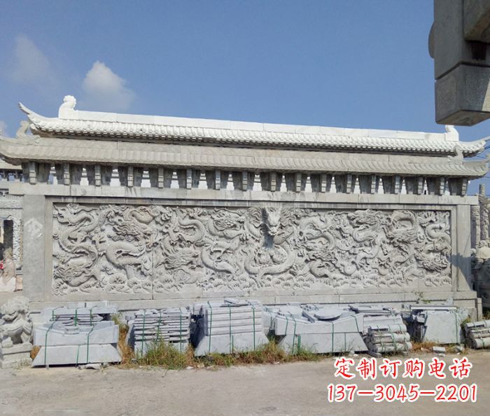 南通园林九龙壁石雕影壁 (3)