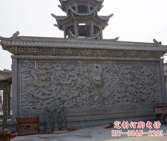 南通园林九龙壁石雕影壁