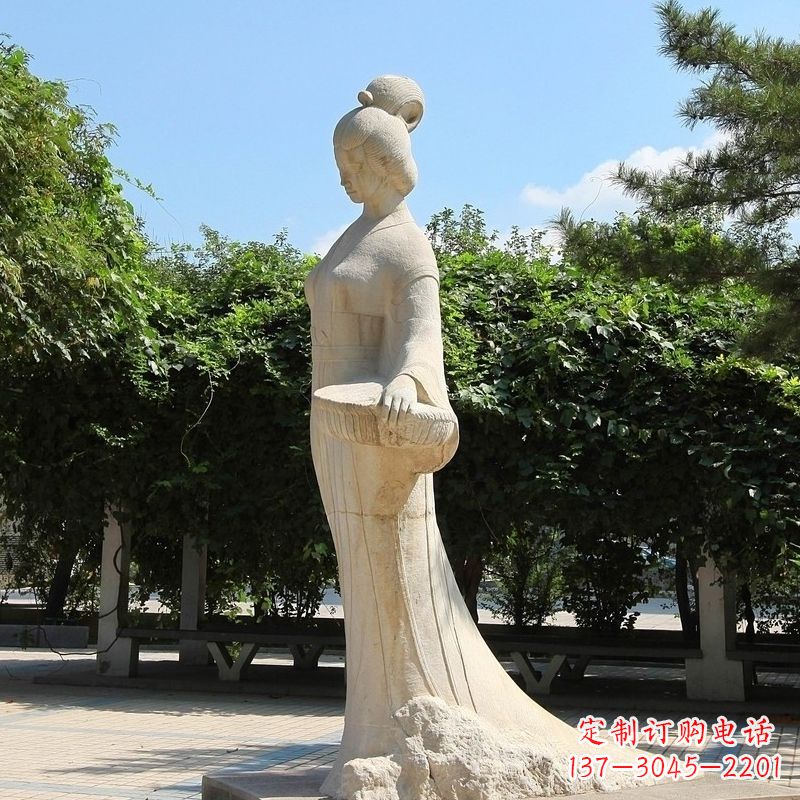 南通园林历史人物著名美女秦罗敷砂岩石雕塑像