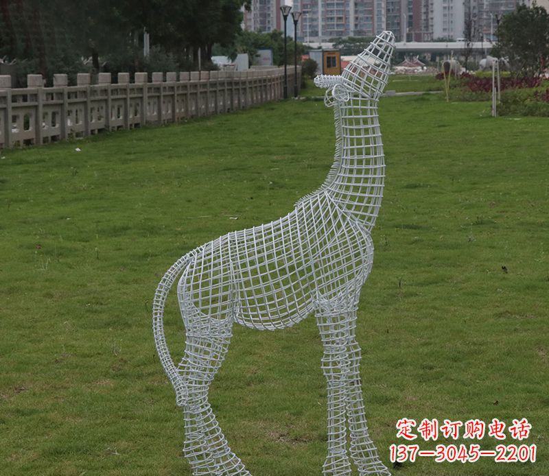 南通园林镂空仰头麋鹿不锈钢雕塑
