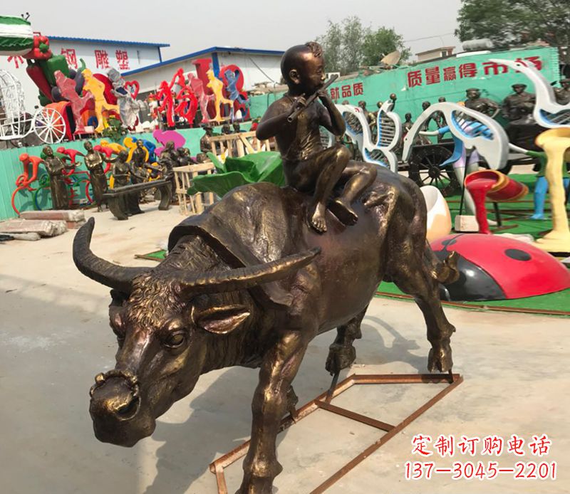 南通园林牧童骑牛铜雕塑