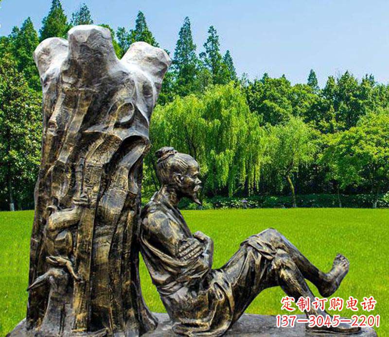 南通园林守株待兔典故人物铜雕