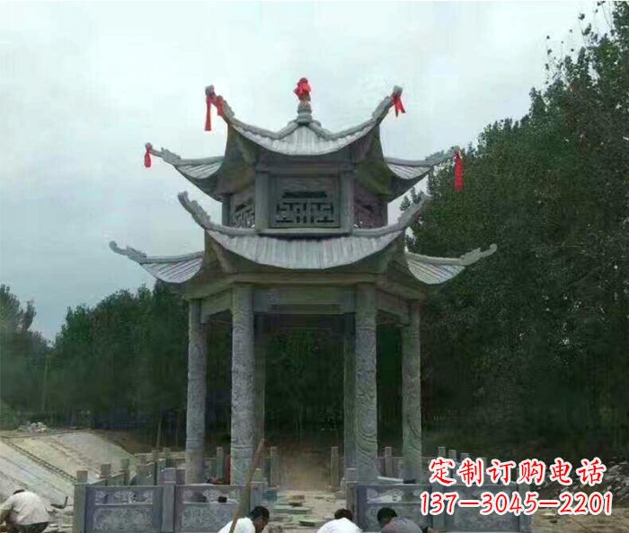 南通园林双层凉亭石雕 (3)